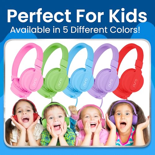 Puro Sound Labs - Kids Headphones, Volume-Limiting 85dB, PuroBasic, Blue | Wired Headphones, Comfortable Headphones for Kids, Compatible with PCs, Smartphones & Tablets, Ideal for School & Travel