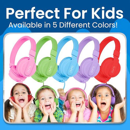 Puro Sound Labs - Kids Headphones, Volume-Limiting 85dB, PuroBasic, Blue | Wired Headphones, Comfortable Headphones for Kids, Compatible with PCs, Smartphones & Tablets, Ideal for School & Travel