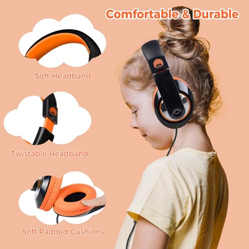 rockpapa Comfort+ Wired Kids Headphones with Microphone & 3.5mm for School - color: Orange/Black