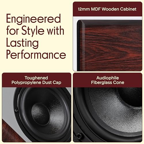 Pyle 6.5" Home Audio Speakers, 2-Way Passive Bookshelf, 240W Max Power, 1" Silk Dome Tweeter, Composite Woofer, Gold Plated 5 Way Binding Post, Rubber Surrounds, Beautiful Wood Grain Finish - Pair - color: Cherry, size: 6 inch