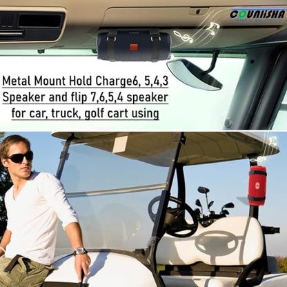 Metal Wall Mount compatible for jbl Charge 6/Charge 5/Flip 7/Flip 6 speaker | secure shelf holder with adjustable leather straps for charge 4/flip 5,underdesk Bracket for Ceiling/boat/bike/jet ski,black