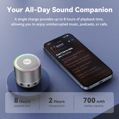 Mini Bluetooth Speaker, 2026 Ultra-Light Mini Bluetooth Speaker, IP7 Waterproof Brief Design, Small Shower Travel Speaker for Outdoor, 8H Playtime, Perfect for Backpacking, Bike, Beach & Gift Gray