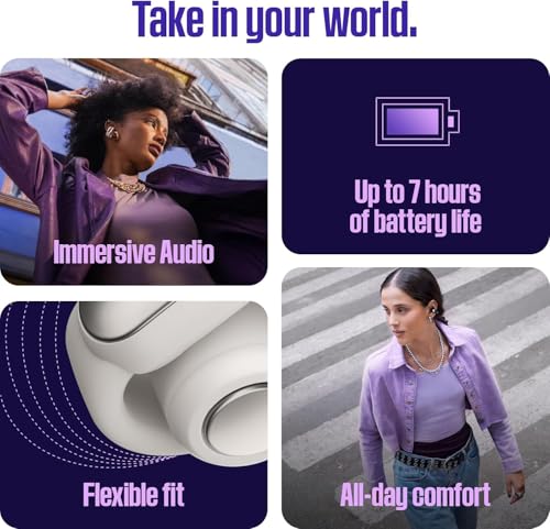 Bose Ultra Open Bluetooth Earbuds, True Wireless Earbuds with OpenAudio for Awareness, Clip On Design for Comfort, Immersive Audio, Up to 48 Hrs of Playtime + 20W Wall Charger (Midnight Violet) - color: Midnight Violet