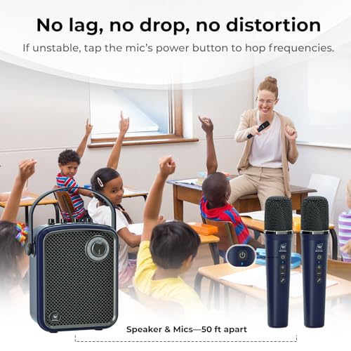Wireless Voice Amplifier with 2 Wireless Mics,Microphones and Speaker | Teacher Microphones for Singing,Karaoke Machine for TV,Portable PA System for Events Supports TF/USB/AUX S100 Pro