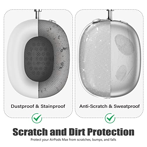 4 in 1 Set Case for AirPods Max Headphones, Clear Soft TPU Anti-Scratch Protective Case Cover, No Yellowing Transparent Accessories for Apple AirPods Max (2024 USB-C /2020 Lightning) -GlitterClear - color: B-GlitterClear