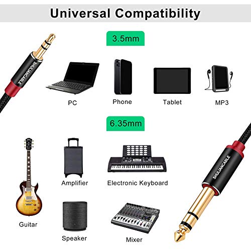 SHULIANCABLE 3.5mm to 6.35mm Stereo Audio Cable, 6.35 1/4" Male to 3.5 1/8" Male TRS Stereo Audio Cable for Guitar,iPod, Laptop, Home Theater Devices,Smartphones,and Amplifiers (15Ft/5M) | 6.35 1/4" to 3.5 1/8" Male TRS Stereo Audio Cable for Guitar,iPod,