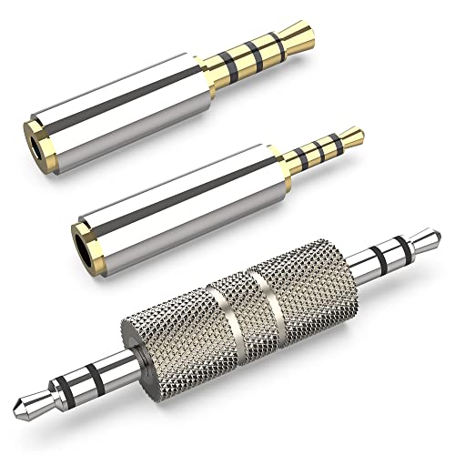 2.5mm to 3.5mm Adapter and 3.5mm to 2.5mm Adapter Male to Female Stereo Audio Connector, 3.5 to 3.5 (1/8") TRS Stereo Aux Converter Gold Plated Compatible for Smartphones, Mic (3-in-1 Pack)