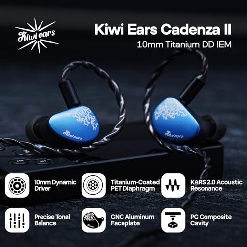 Linsoul Kiwi Ears Cadenza II 10mm Titanium Driver in Ear Monitor, HiFi Wired IEM Earphones with KARS 2.0, Precise Tonal Balance(Blue) Kiwi Ears SONICAP Waterproof Earbud Case(Black)