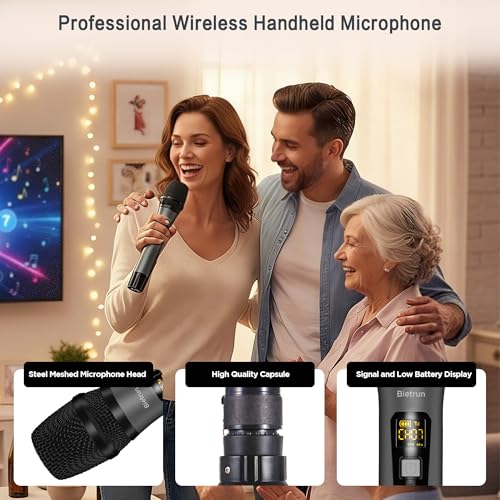 Bietrun Wireless Microphone Only for Mic Input, UHF Metal Dynamic Mic - color: Gray
