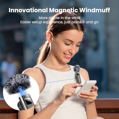 Wireless Lavalier Microphone for iPhone, Noise Cancelling - color: Black, style: A2 (1TX+1RX)