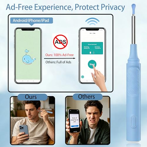Ear Wax Removal Kit, Ear Cleaner with Camera, 1080P HD Ear Camera with Light, Ear Cleaning Camera Ear Pick Set, Ear Wax Removal Tool Camera Compatible with iOS & Android(Blue) - color: Blue