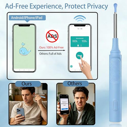 Ear Wax Removal Kit, Ear Cleaner with Camera, 1080P HD Ear Camera with Light, Ear Cleaning Camera Ear Pick Set, Ear Wax Removal Tool Camera Compatible with iOS & Android(Blue) - color: Blue