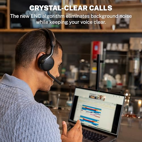 JLab, Go Work Gen 3, Wireless Headset, Boom Microphone, Noise Cancelling Mic, USB-C Dongle, Bluetooth Multipoint, Black | 70+ H, PC Headset or USB C Dongle, Noise Cancelling Microphone, Multipoint, On Ear Wireless Office Computer