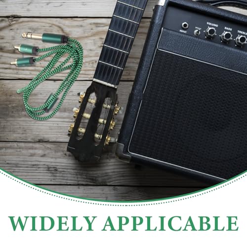 Guitar Instrument Cable 6.35mm to Dual RCA Male 1m Green Audio Patch Cord for Electric Guitar Pedals and Bass Amp Connection