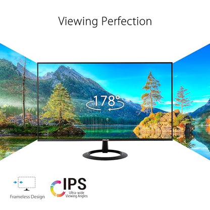 ASUS 24” (23.8-inch viewable) Eye Care Monitor (VZ24EHF) - IPS, Full HD (1920 x 1080), Frameless, 100Hz, Adaptive-Sync, 1ms, HDMI, Low Blue Light, Flicker Free, Ultra-Slim Profile, 3 Year Warranty - style: 100Hz Frameless