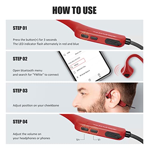Bone Conduction Headphones Bluetooth - Open-Ear Earbuds, Wireless Headset with Mic, Titanium Lightweight Sweat Resistant for Workout Running Hiking Driving Bicycling - color: Red