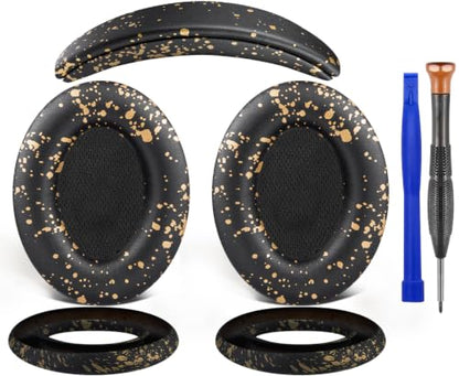 SOULWIT Replacement Kit for Bose QC15/QC2 QuietComfort Headphones, Ear Pads Cushions + Headband + Silicone Earpads Cover Protector - Black Gold - color: Black Gold