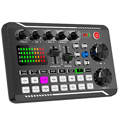 Facmogu F998 Live Sound Card Audio Mixer, Streaming Podcast Audio Interface | Studio Equipment with DJ Mixer Effects | Voice Changer Sound Effects | For PS4 PS5 Karaoke Tiktok YouTube Live Gaming Record