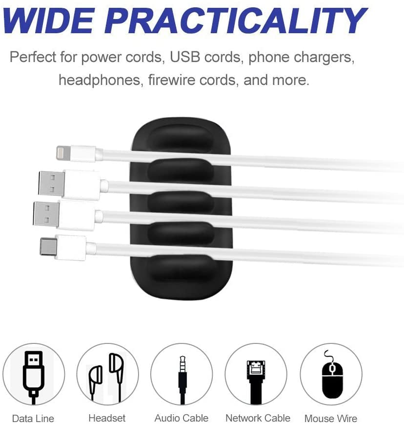 Cable Clip Holder Weighted Desktop Cord Management Fixture (Black)