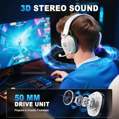 Wireless Gaming Headset for Fortnite & Team Play, 2.4GHz ≤20ms, 3D Sound | Bluetooth 5.4, 50mm Drivers, Noise-Canceling Mic, 50H Playtime, All-Day Comfort, for PS5 PS4 PC Switch & Mac