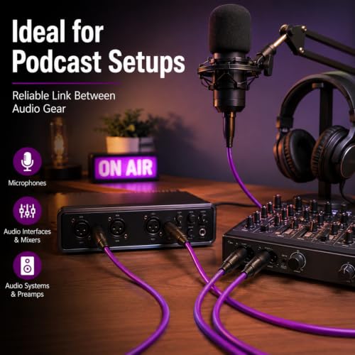 XLR Male to Male Cable 1ft 2-Pack, OFC Triple Braided Shielded Balanced 3-Pin Mic Cord for Home Studio, Podcast, DMX, Shure SM57 SM58, Mixer, Audio Interface