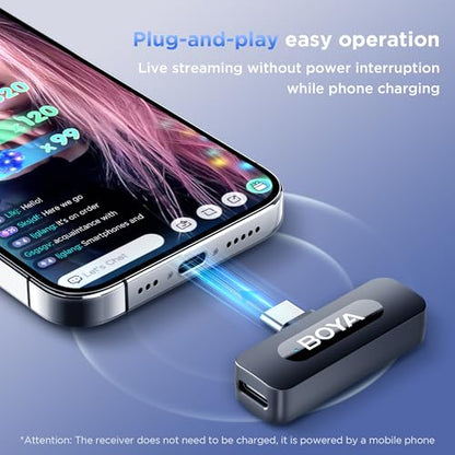BOYA BY-V20 USB-C Wireless Microphone for Android Type-C,iPhone 16/15,328FT Los Range,9H Battery,Noise Reduction Mini Wireless Lavalier Lapel Mics for Interview YouTube TikTok(2TX+1RX) - style: BY-V20(2TX+RXU)