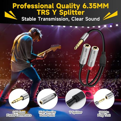1/4 inch TRS Stereo Splitter Y Adapter, 6.35mm Stereo Male to Dual 6.35 mm TS Mono Female Jack, Quarter inch Audio Speaker Splitter Converter Cable 1 Feet, Gold Plated Connectors - color: 6.35mm TRS Male to Dual 6.35mm Female, size: 1 Pack