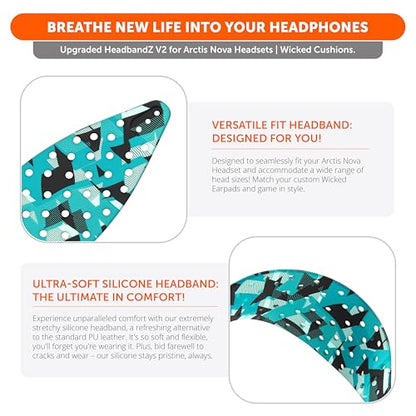 WC HeadbandZ Arctis Nova V2 - Upgraded Wide Silicone Headband Compatible with Arctis Nova Headsets by Wicked Cushions | Wider Weight-Distributing Design, Softer Flexible Silicone | Cyan Prism - color: Cyan Prism