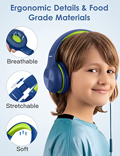 Nabevi Headphones for Kids for School, Kids Headphones with Microphone, Sharing Function, 85dB/94dB Safe Volume Limit, HD Sound, Over Ear Kid Headphone for School, On-line Study, Travel, DarkGreen - color: DarkGreen
