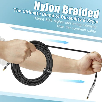 Guitar Cable 15ft 2-Pack, Tweed Cloth Braided Instrument Cable, TS 1/4 Inch Angled to Straight, for Electric Guitar/Bass/Amp, Black - color: Black, size: 15ft