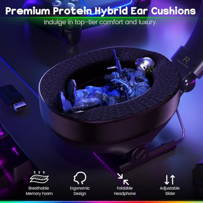 WESEARY Wireless Gaming Headset for Ps5, PC, Switch, 3D Stereo Sound-50Hr