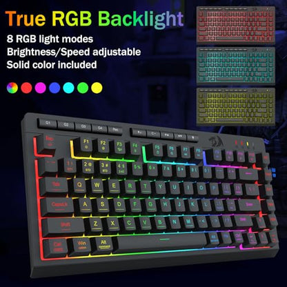 Redragon Wireless Gaming Keyboard, RGB Backlit, Portable 75% Design, Black | Bluetooth/2.4GHz/USB-C Wired, Mini Quiet Macro Membrane Keyboard, Rechargeable 4000mAh Battery, Anti-Ghosting for Win/MAC - color: Black