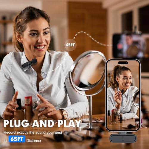 2-Pack Wireless Lavalier Microphone for iPhone Android - Plug and Play Noise Reduction Clip-on Mic with Charging Case, for Vlogging YouTube Live Streaming Zoom Meetings Video Recording Youtuber