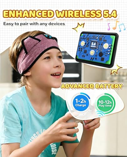 Kids Headphones, Bluetooth Headband Earphones for Children,Baby,Toddlers.Kids Headband Headphones for Home,Plane & Car Travel Accessories with Wired Playback 3.5 MM Jack, Wireless & Wired Palyback - color: CrystalPurple