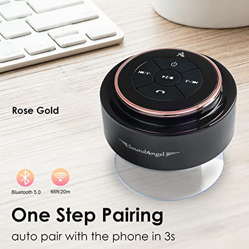 XLEADER SoundAngel Mate(2nd Gen) Pro Shower Speaker, Certified IPX7 Waterproof Bluetooth Speaker, 8W Crystal Sound&Rich Bass, 15H Playtime, with Suction Cup & Silicone Lanyard, Ideal Gifts, Rose Gold - color: C Rose Gold