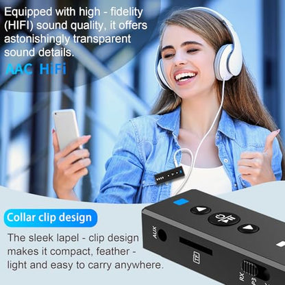 Isobel Bluetooth 5.4 Transmitter Receiver, 3 in 1 Portable Wireless Bluetooth Audio Adapter to Any 3.5mm AUX Jack for TV PC Car Airplanes Boats Home Stereo Gym with Micphone, TF Card Fast Playback MP3 - color: Grey