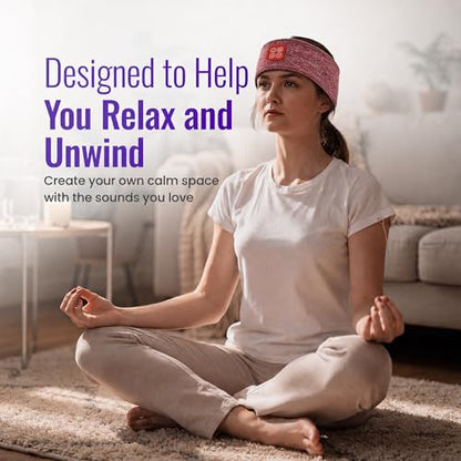 Wireless Binaural Beats Sleep Music Headband Earphones, Red | Earbuds Sleeping Eye Mask Thin HD Stereo Speakers Also for Workout, Running, Travel, Yoga, Ideal Gifts for Men Women Mom Dad - color: RED