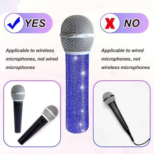 MECCANIXITY Blue Mic Handle Cover, Rhinestones Microphone Handle for Most Universal Wireless Microphones, Mic Not Included(with Black Velvet Bag) - color: Blue Black