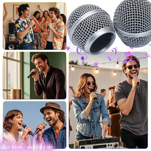 Silver Microphone Ball Head, 4PCS | Replacement Steel Mesh Grille Heads, Inner Foam Included, Compatible with SM58 SM58S SM58LC, Compatible with BETA58 BETA58A - color: silver