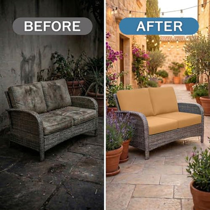 Waterproof Outdoor Cushion Covers, Stretch Patio Slipcovers | UV Resistant Coating, Stretch Fabric, Waterproof Protection, Replacement Covers, Fits Patio Furniture Cushions (4 Pieces) - color: Camel, size: 4PCS