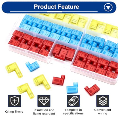 Tnisesm 91 Pcs Right Angle Spade Connectors with Flag Terminal Crimper 22-18/16-14/12-10AWG Quick Disconnect Flag Connector with Electrical Crimping Tool for Right Angle Spade Connector - style: 90Pcs Angle Spade Connectors