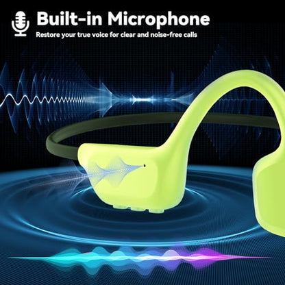 Swimming Headphones, IPX8 Waterproof Bone Conduction Headphone Wireless Underwater Earbuds with 32GB Memory for Swimming, Cycling, Marathon - color: Fluorescent Green