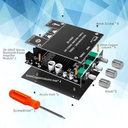 ZK-1002T Bluetooth Audio Amplifier Board,100W×2Power Amplifier,DC12-24V Bluetooth Audio Power Amplifier Board, Board with Treble and Bass Control,Supports AUX/Bluetooth - size: ZK-1002T