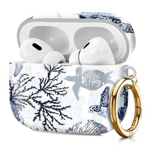 Compatible with Airpod pro 2nd/1st Generation Case Cover with Gold Round Keychain Cute Pattern Hard & Anti Slip Cover for Men Women & Girls（Swimming Turtles） - color: Swimming turtles