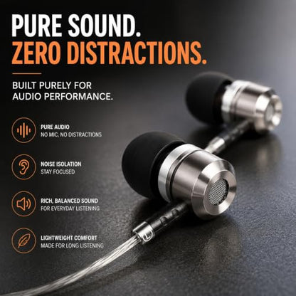 Sephia SP3060 Earbuds Wired in-Ear Headphones | HD Bass Driven Audio, Lightweight Aluminum, S/M/L Ear Bud Tips, Earphone Case, 3.5mm, Tangle-Free Cord, No Mic