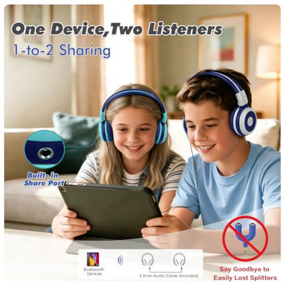 SIMOLIO 2 Pack Wireless Kids Headphones with Share Port, HD Mic for School - color: Mint+Barbie Pink