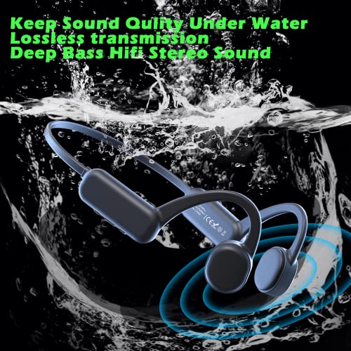 IHAO Swimming Headphones True Bone Conduction Open Ear Headset MP3 Player Built-in 16G Memory IP68 Underwater Waterproof Stereo Bluetooth Earphone for Driving Bicycling Running Skiing-Black - color: Black IHX18