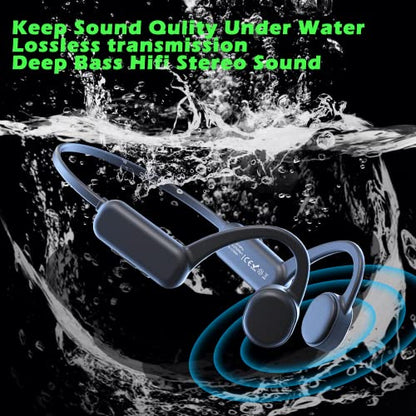 IHAO Swimming Headphones True Bone Conduction Open Ear Headset MP3 Player Built-in 16G Memory IP68 Underwater Waterproof Stereo Bluetooth Earphone for Driving Bicycling Running Skiing-Black - color: Black IHX18