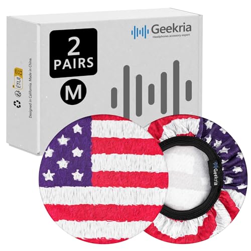 Geekria 2 Pairs Flex Fabric Headphones Ear Covers - Product Safety Certified - Washable & Stretchable Earcup Protectors for Over-Ear Headsets, Sweat Pads for Gym (M/America Flag Pattern) - color: America Flag