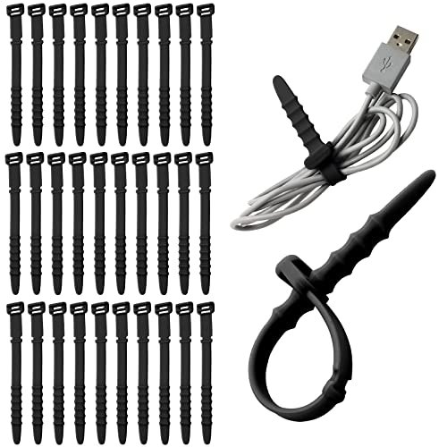 Litoexpe 30 Pieces 4.5" Silica gel Cable Zip Ties | Reusable, for Charging Cables, USB, and Earphone Management